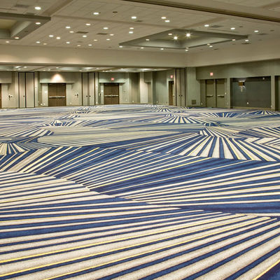 Banketzaal vloer rechthoekig brandwerend nylon tapijt 2m x 4m in blauw gestreepte ontwerp