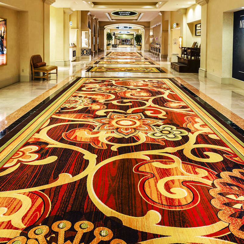 Gepersonaliseerd kleurenpuzzelpatroon Axminster Hotel vloer tapijt in geel en rood